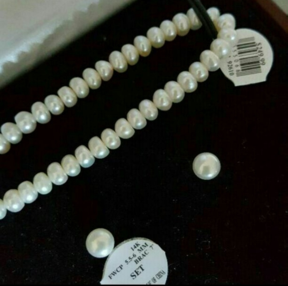 14k yellow gold pearl bracelet earrings set